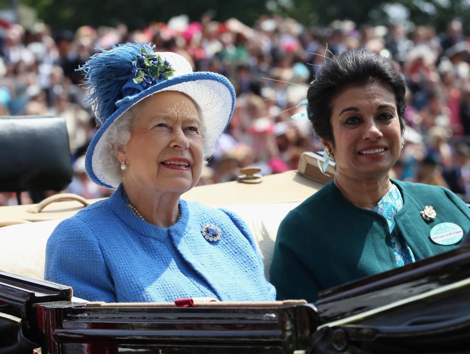 Queen Elizabeth and Princess Sarvath El Hassan of Jordan attend the Royal Ascot in 2013 (Getty Images)