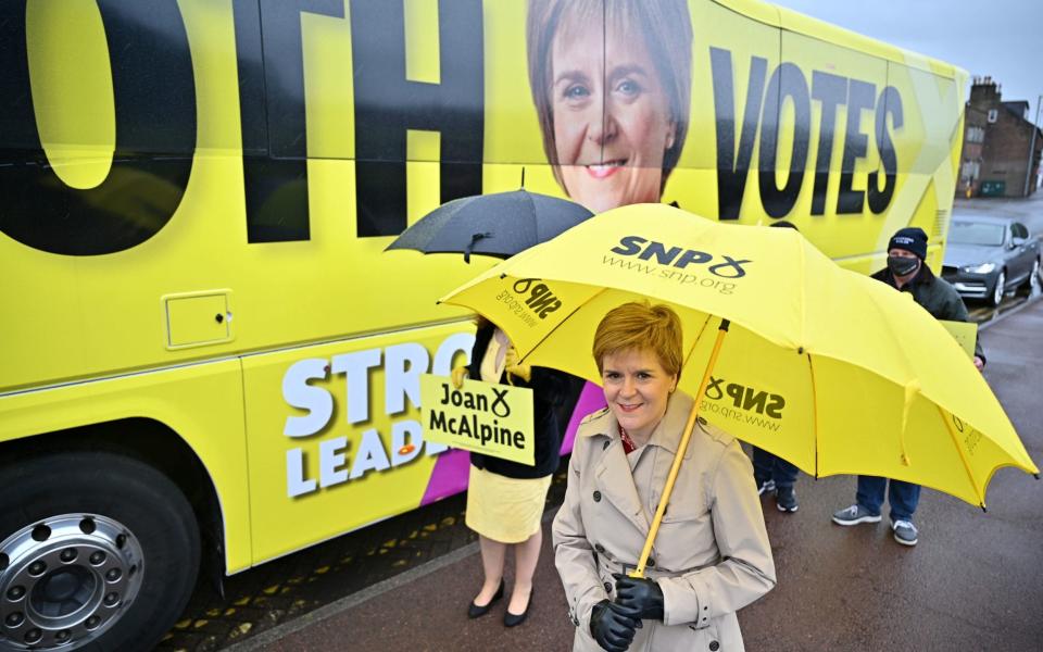 Nicola Sturgeon pictured on the campaign trail today - Jeff Mitchell/PA Wire