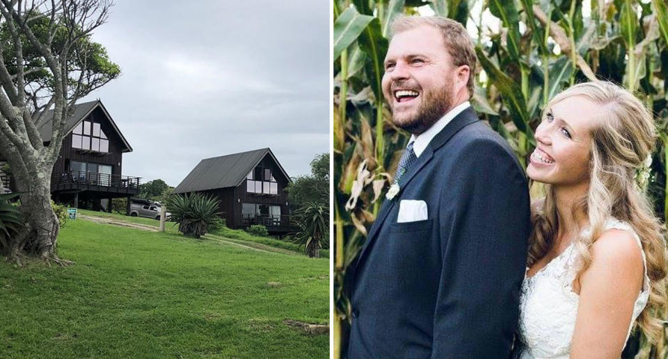 Matthew and Karen Turner (right on their wedding day) were staying at the Hluleka Nature Reserve (left) in South Africa when the stabbing happened.