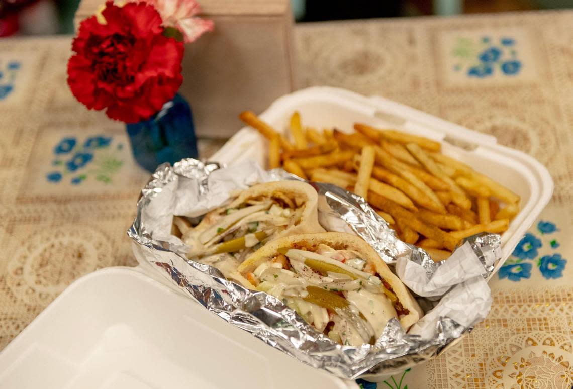 Luke Nozicka loves to order the chicken shawarma with fries at Baba’s Pantry. It comes with a choice of toppings and the awesome hummus.