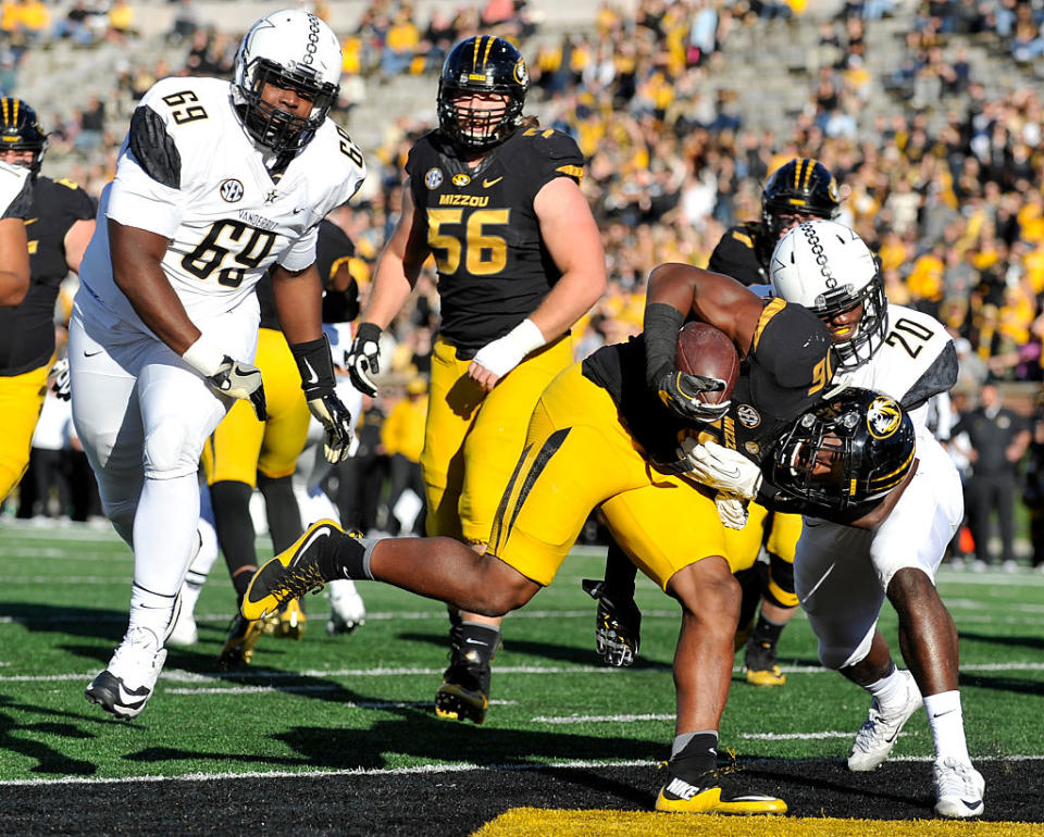 Vanderbilt DL Adam Butler (69) owes his defensive success to a rib-eating contest. (Getty)