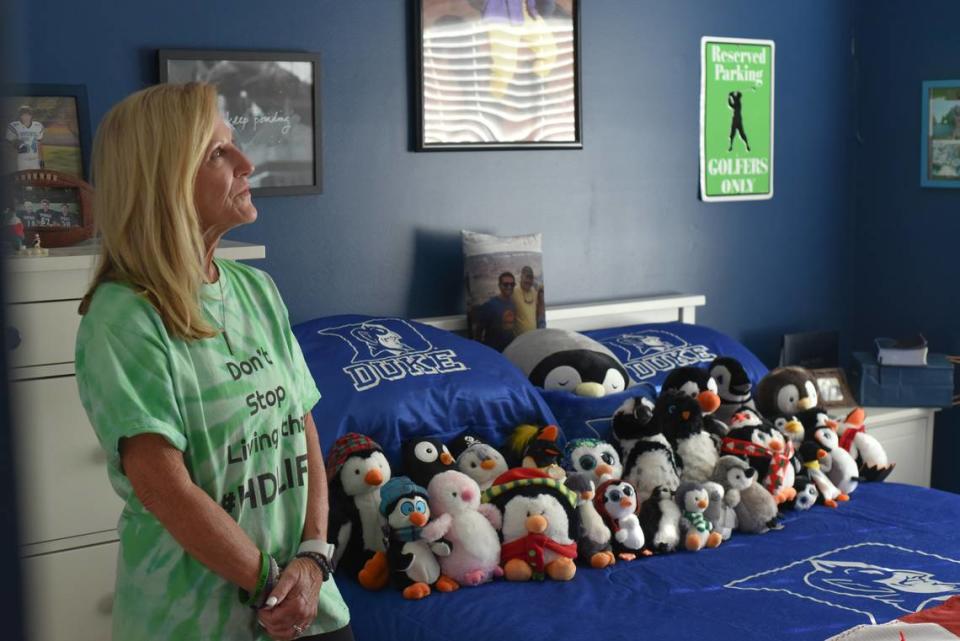 Debbie Dalton’s son died after taking a line of fentanyl-laced cocaine in 2016. Now, still standing in her dead son’s room on a daily basis, she’s continued to be one of the only sources of education North Carolina students get on fentanyl’s dangers. Julia Coin/jcoin@charlotteobserver.com