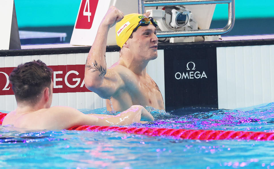 Isaac Cooper, pictured here after winning gold at the swimming world championships.