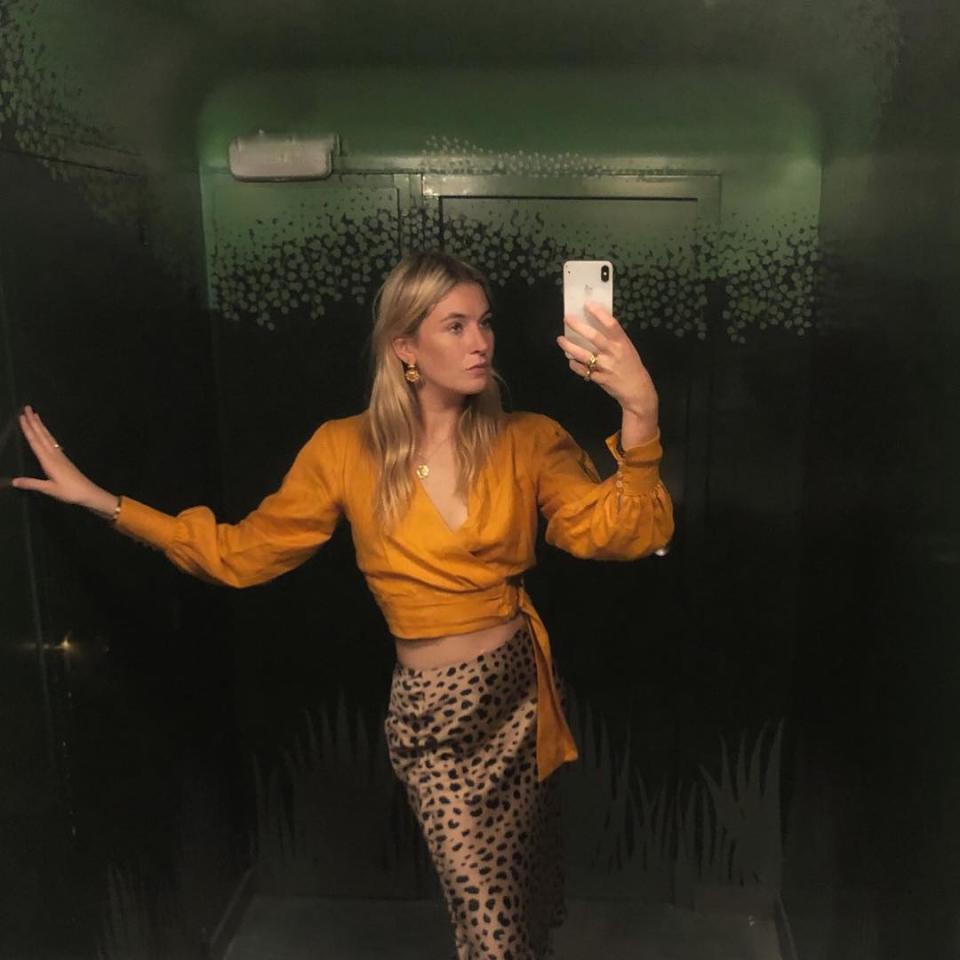 <p>A voluminous tangerine top makes for an unexpected pop of color as well as a playful warm-weather look for date night, summer soirées and beyond.</p> <h4>@camillecharriere</h4>