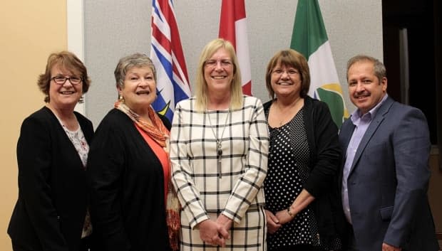 From left: Pouce Coupe Coun. Barb Smith, Coun. Donna White, Mayor Lorraine Michetti, Coun. Marlene Hebert and Coun. Ken Drover. Councillors asked Michetti to resign after she published a Facebook post that many people condemned as racist.