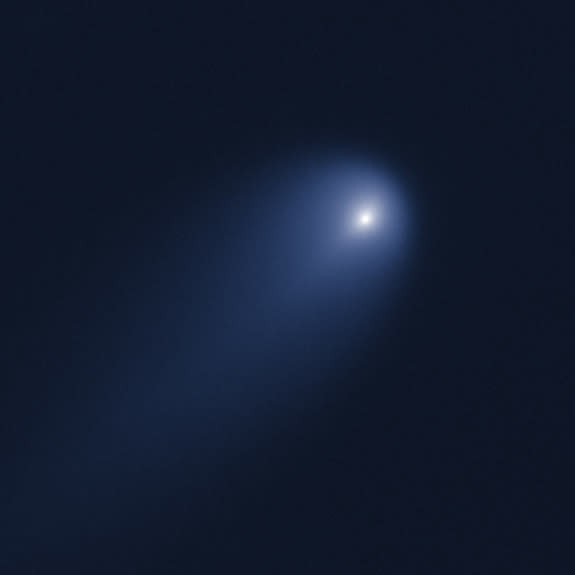 This NASA Hubble Space Telescope image of Comet ISON was taken on April 10, 2013, when the comet was slightly closer than Jupiter's orbit at a distance of 386 million miles from the sun (394 million miles from Earth).