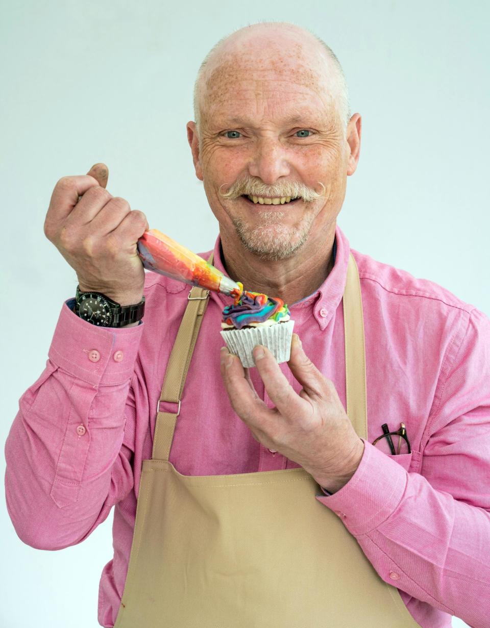 Retired air steward Terry left The Great British Bake Off in the fifth week (Credit: Mark Bourdillon/Love Productions)