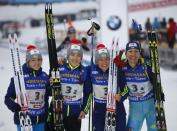 Biathlon - IBU World Championships - Women's 4 x 6km relay - Hochfilzen, Austria - 17/2/17 -Team Ukraine react. REUTERS/Leonhard Foeger