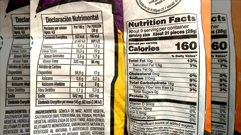 Nutritional information Mexican and American Cheetos