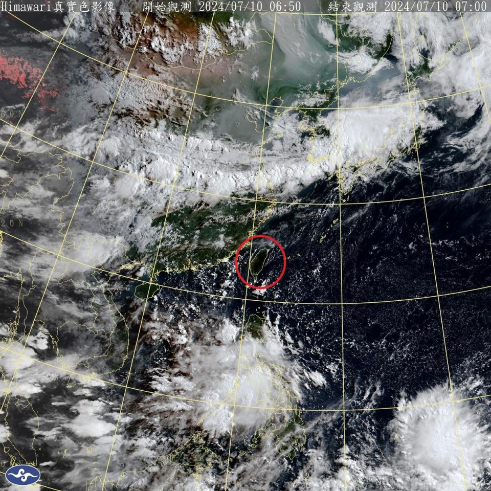 太平洋高壓滯留，風場轉為偏南至西南風，各地天氣持續悶熱，中部以北山區要小心午後將有局部短延時。   圖：中央氣象署／提供