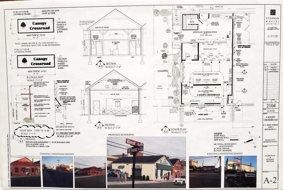 Site plans for a proposed cannabis retail store at 9 West Street, Red Bank.