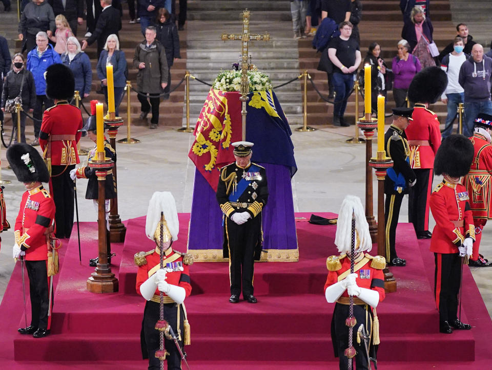 King Charles III in front of Queen Elizabeth II's coffin (Yui Mok / WPA Pool / Getty Images)