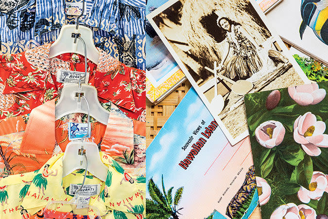 Aloha shirts from Bailey's Antiques and Aloha Shirts; vintage postcards from Surf 'N Hula Hawaii