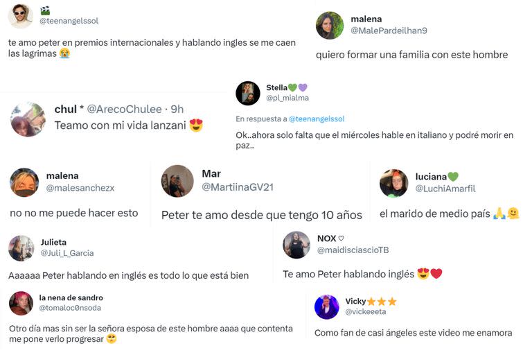 Algunas de las reacciones en redes sociales luego de que se difundió la entrevista de Peter Lanzani en inglés