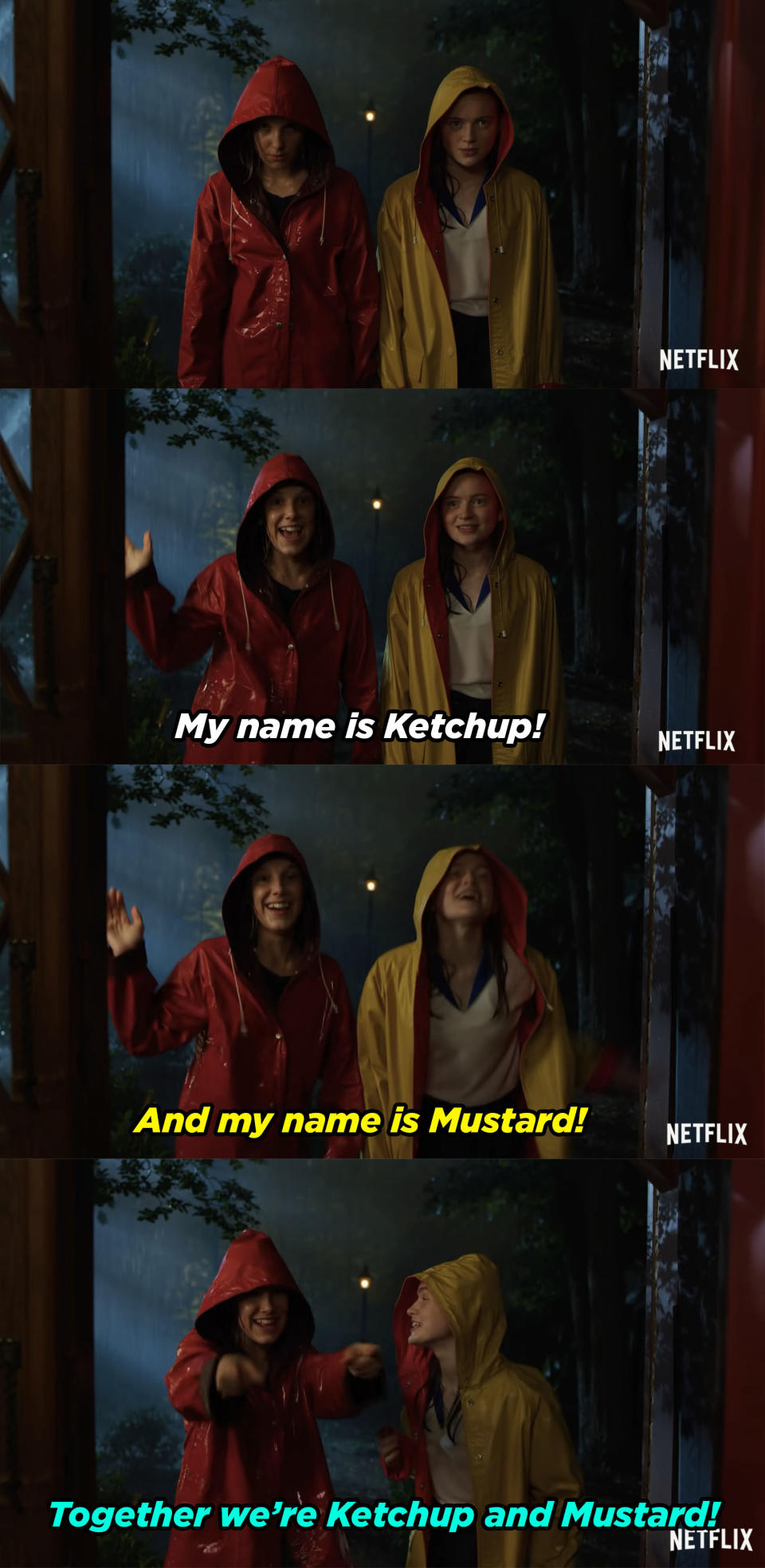 the girls saying together they are ketchup and mustard