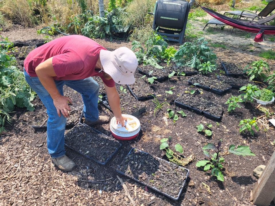 Julian Ruck tends to the garden at Polly's Place off Lapeer Avenue in Port Huron last summer.