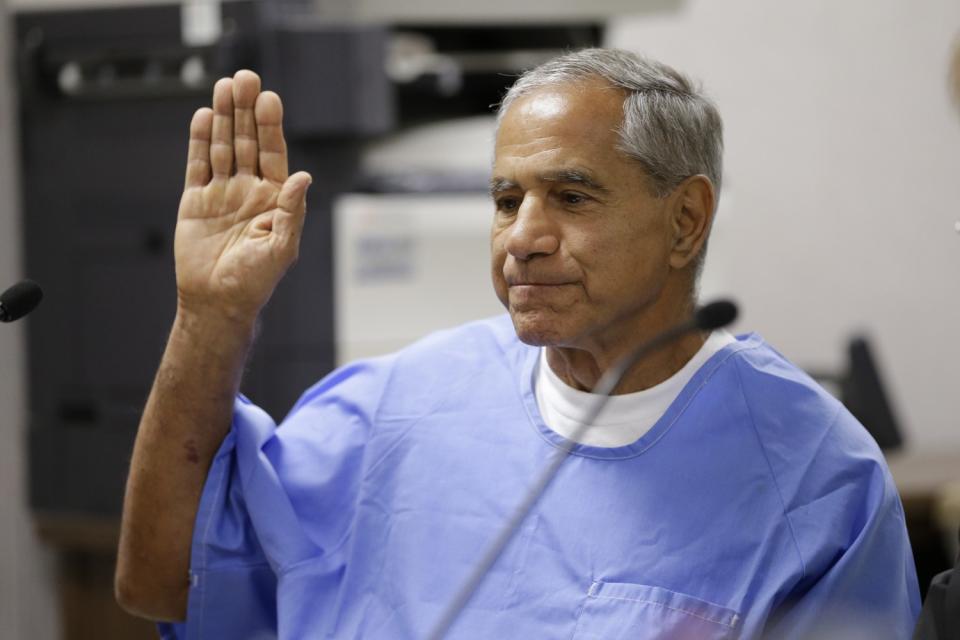 Sirhan Sirhan is sworn in during a parole hearing on Feb. 10, 2016