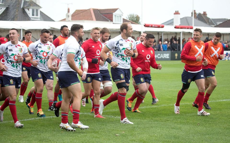 Lions captain Alun Wyn Jones leads the team during an open training session - PA