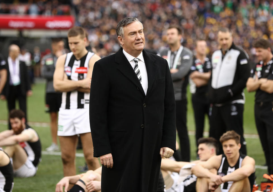 Seen here, Former Collingwood president Eddie McGuire looking dejected after the 2018 AFL Grand Final against the West Coast Eagles at the MCG. 