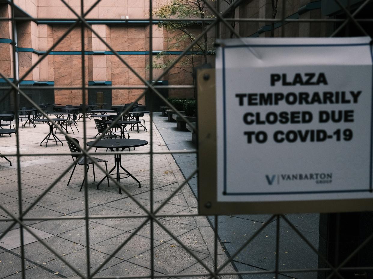A closed plaza is seen on 21 October 21 in New York City (Getty)