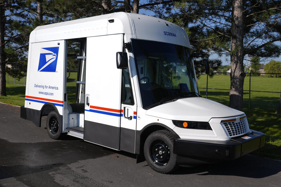 The U.S. Postal Service's next-generation delivery vehicle is displayed at the Kokomo Sorting and Delivery Center in Kokomo, Ind., Thursday, Aug. 29, 2024. (AP Photo/Michael Conroy)