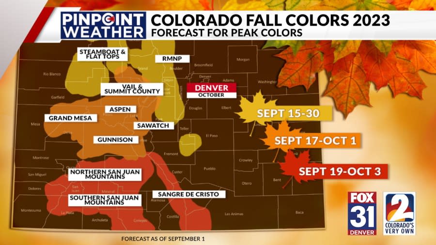 Map of Colorado peak fall colors forecast