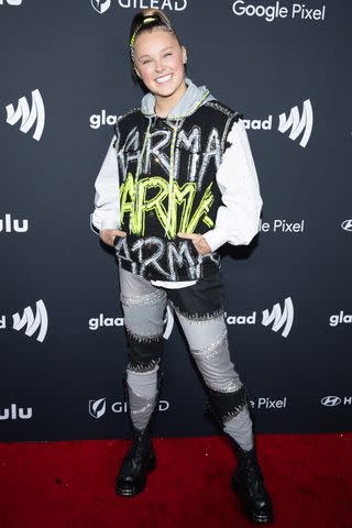 <p>Steven Simione/WireImage</p> JoJo Siwa at the GLAAD Media Awards in Beverly Hills in March 2024