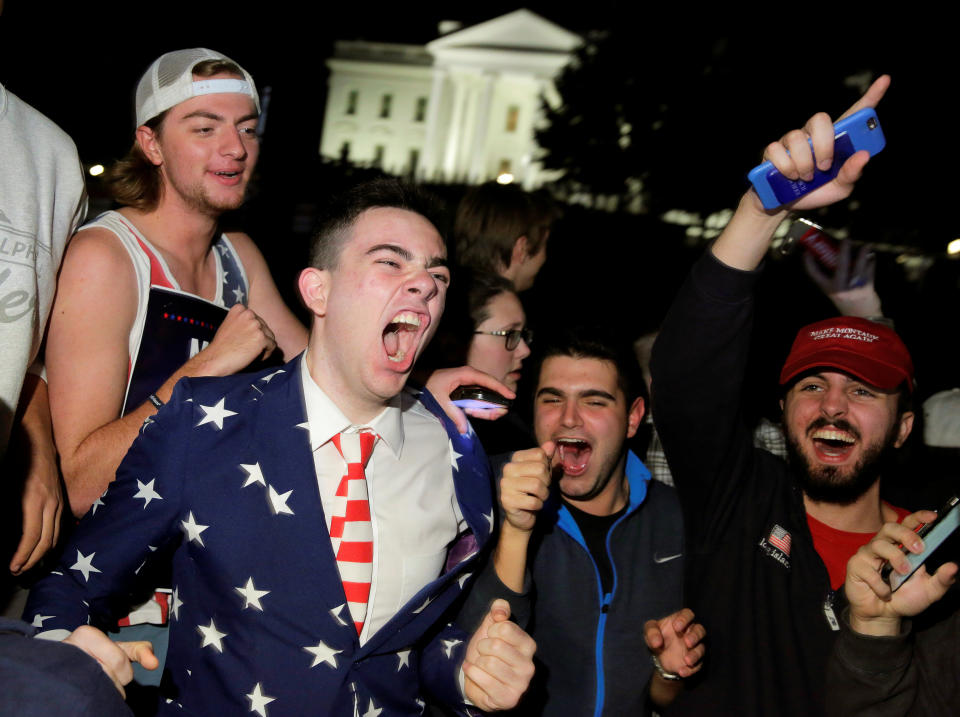 Supporters of Republican presidential nominee Donald Trump rally in front of the White House in Washington,&nbsp;on Nov. 9.