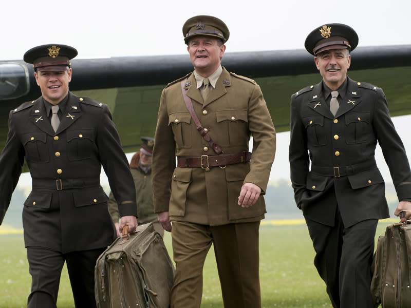 Matt Damon, Hugh Bonneville and George Clooney – as fictional British officer Donald Jeffries – in The Monuments Men. Photograph: (COLUMBIA PICTURES/Sportsphoto Ltd./Allstar)