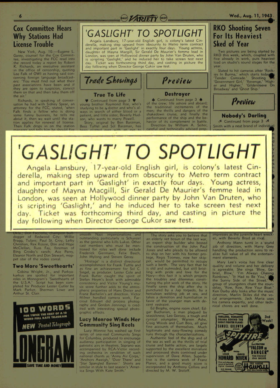 Angela Landsbury Gaslight to Spotlight