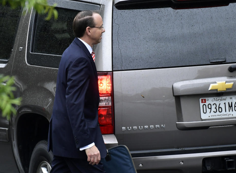 Deputy Attorney General Rod Rosenstein leaves the White House in Washington, Monday, Sept. 24, 2018. (AP Photo/Susan Walsh)