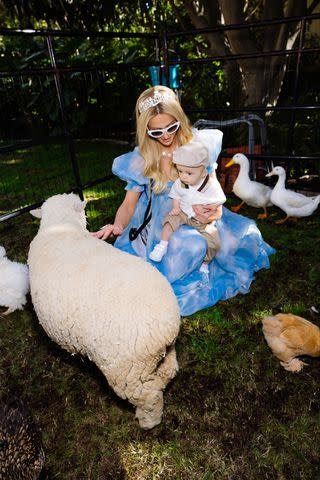 <p>Kevin Ostajewski</p> Paris Hilton and Phoenix enjoy meeting the animals at the birthday party petting zoo