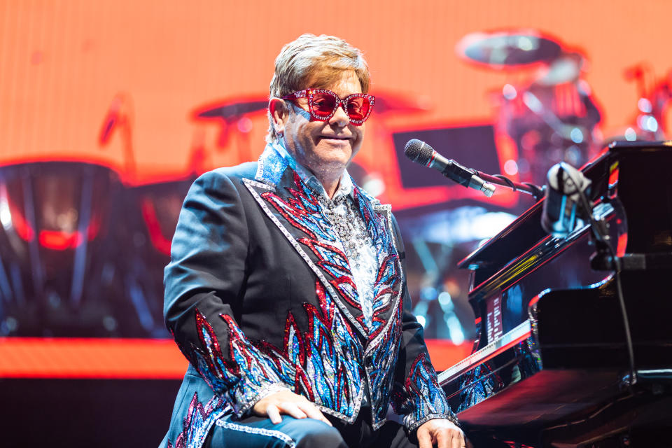 Sir Elton John performs on stage during his Farewell Yellow Brick Road Tour at Rod Laver Arena on December 10, 2019 in Melbourne, Australia. 