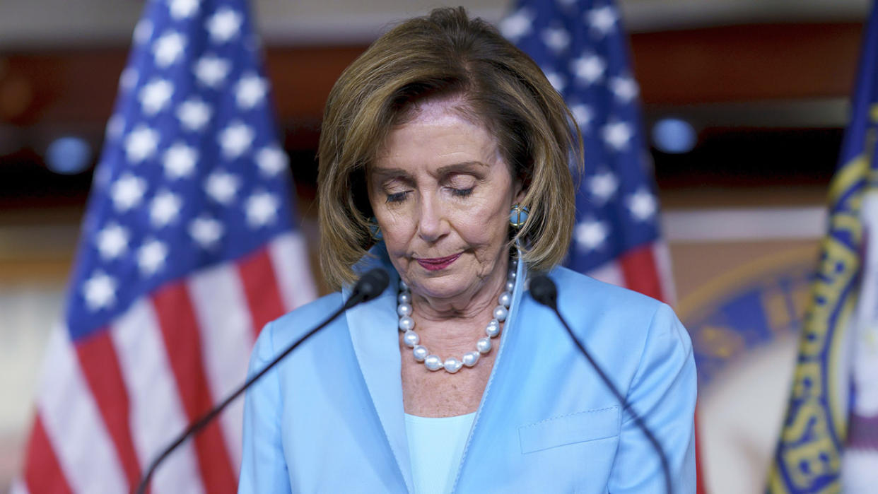 House Speaker Nancy Pelosi, D-Calif., meets with reporters at the Capitol in Washington, Friday, Aug. 6, 2021. (J. Scott Applewhite/AP)