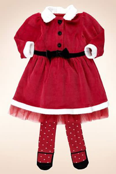 2 Piece Cotton Rich Santa Dress & Tights Outfit