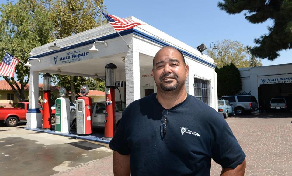 Jim Medina, owner of Van Ness Auto Repair at 2740 N. Van Ness Ave. at Princeton Avenue is shown in a picture from 2013, after the Fresno City Council voted to allow him to expand its hours of operation and rezone a portion of his property.