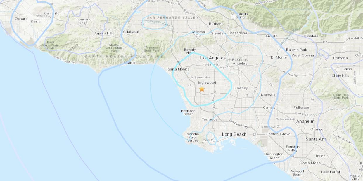 A map of where one of the earthquakes struck near Inglewood.