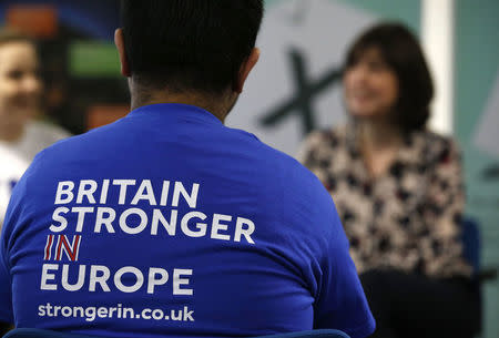 Labour MP Lucy Powell meets students at Manchester Met business school in Manchester, England as part of her stay in Europe campaign on April 15, 2016. REUTERS/Andrew Yates