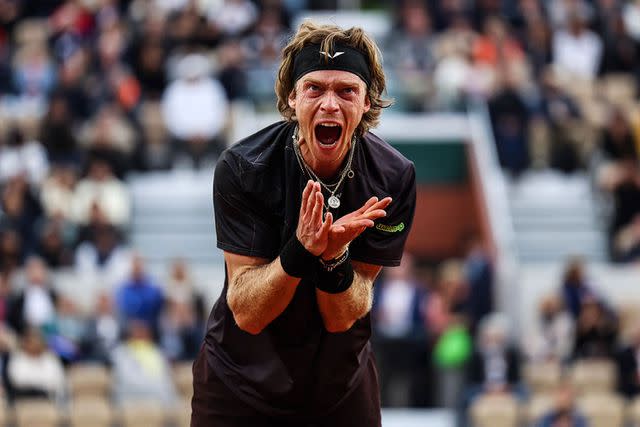 <p>Ibrahim Ezzat/NurPhoto via Getty</p> Andrey Rublev at Roland Garros Stadium on May 31, 2024 in Paris, France.