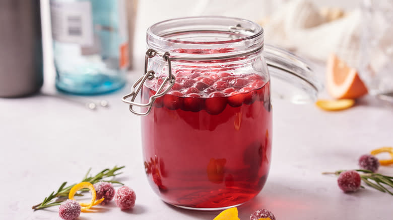 cranberry infused vodka on table