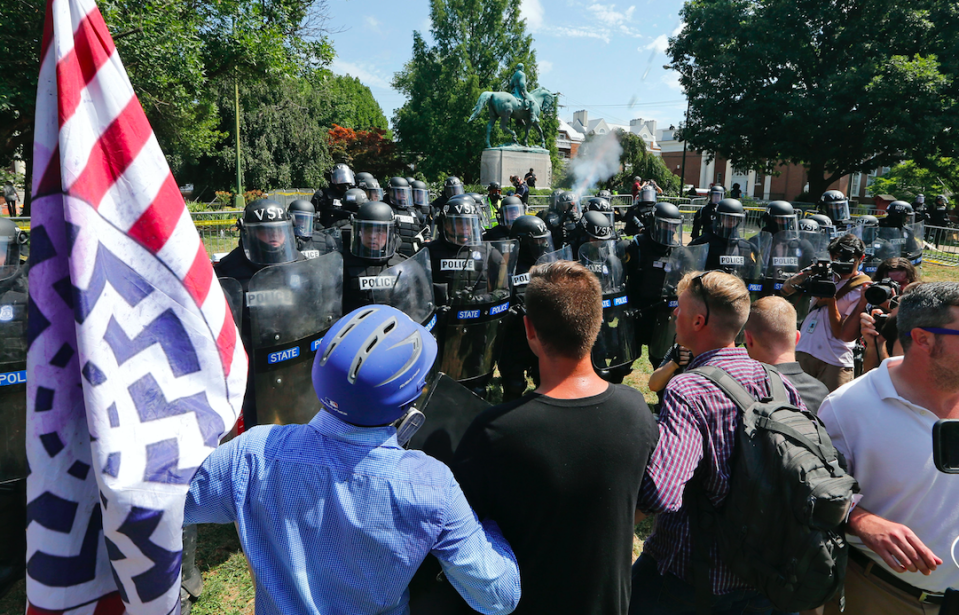 <em>White supremacists were protesting against the removal of a statue of Confederal general Robert E Lee (PA)</em>