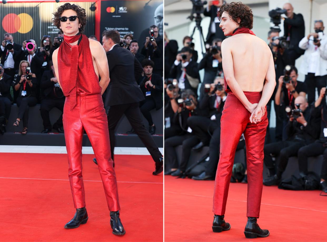 Timothee Chalamet attends the "Bones And All" red carpet at the 79th Venice International Film Festival on September 02, 2022 in Venice, Italy.