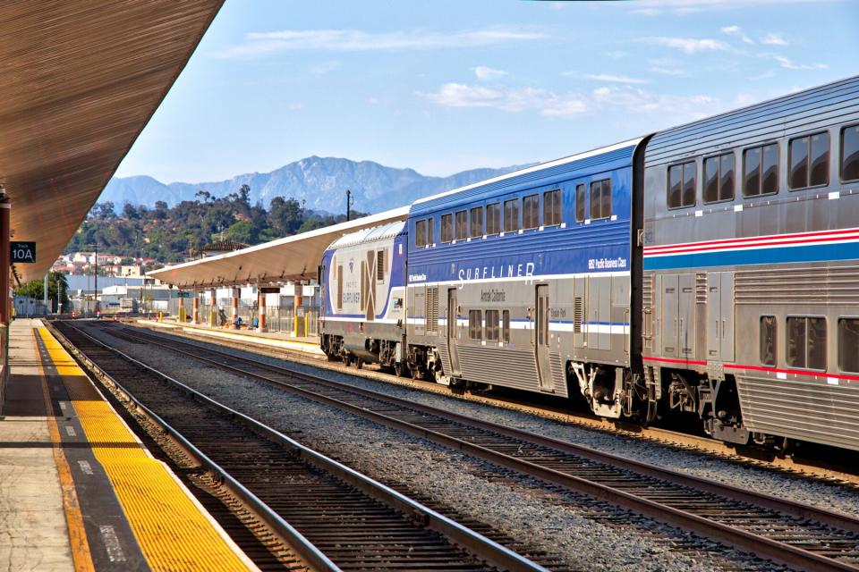 Amtrak Pacific Surfliner train departure from Los Angeles Union Station, heading towards to San Diego