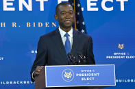 <p>Adeyemo has been chosen by Biden to become <a href="https://buildbackbetter.gov/nominees-and-appointees/wally-adeyemo/" rel="nofollow noopener" target="_blank" data-ylk="slk:deputy secretary of the Treasury;elm:context_link;itc:0;sec:content-canvas" class="link ">deputy secretary of the Treasury</a>. If confirmed, he will be the first Black person to serve in the role. </p> <p>He has previously served during the Obama administration Obama's senior international economic adviser, deputy national security adviser, deputy director of the National Economic Council and the first chief of staff of the Consumer Financial Protection Bureau. He was also previously senior advisor and deputy chief of staff at the Department of the Treasury. </p>