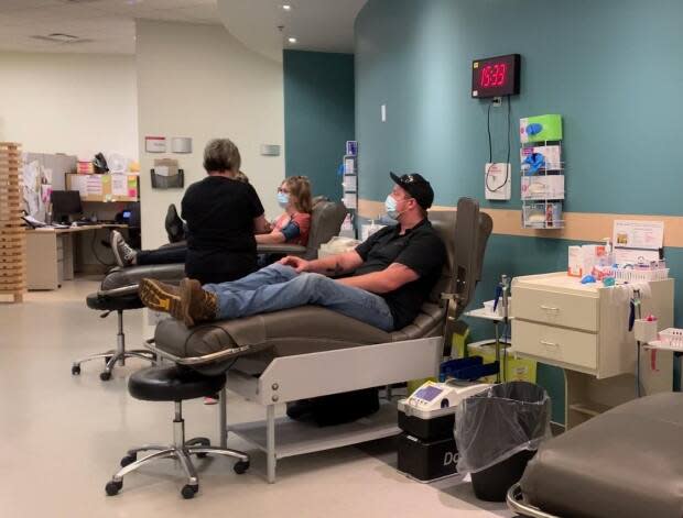 Donors give blood at the Canadian Blood Services clinic on Bayers Road in Halifax. (Canadian Blood Services - image credit)