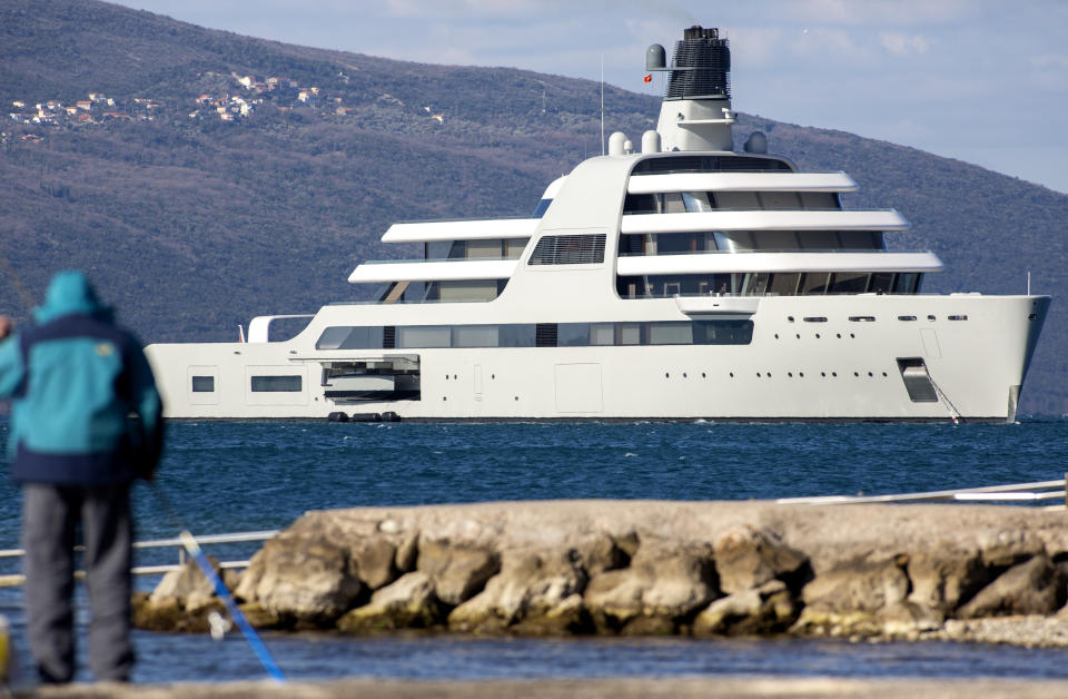 Roman Abramovich's superyacht 'Solaris', pictured here arriving in the waters of Porto Montenegro.