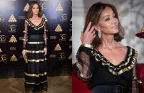 Isabel Preysler deslumbró con este impresionante look que llevó a una fiesta de Ferrero Rocher: vestido de Temperley London combinado con cinturón ancho negro, <em>clutch </em>dorado y joyas de Rabat. (Foto: Pablo Cuadra / Getty Images)