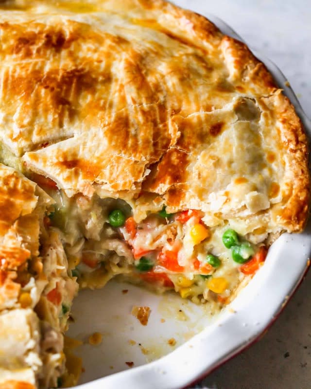 <p>Joy Food Sunshine</p><p>In this leftover turkey pot pie recipe, a delicious filling made with a from-scratch sauce sits between two layers of flaky, buttery homemade pie crust for a meal your entire family will love. </p><p><strong>Get the recipe: <a href="https://joyfoodsunshine.com/turkey-pot-pie/" rel="nofollow noopener" target="_blank" data-ylk="slk:Leftover Turkey Pot Pie;elm:context_link;itc:0;sec:content-canvas" class="link rapid-noclick-resp">Leftover Turkey Pot Pie</a></strong></p>