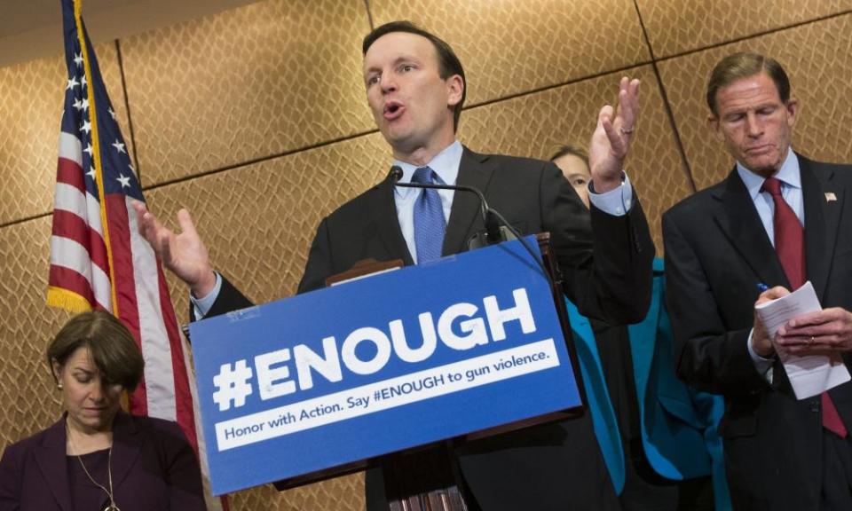 Chris Murphy speaks during a press conference on gun violence held by Senate Democrats at the Capitol.