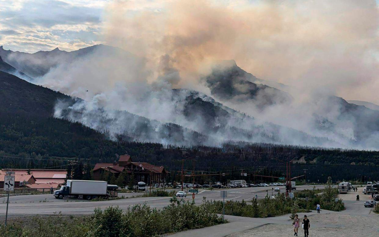 A wildfire burning about a mile north of Denali National Park and Preserve, Alaska